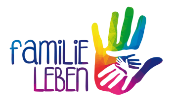 Logo mit Beschriftung "Familie Leben", mehrere Hände übereinander liegend, in unterschiedlichen Größen